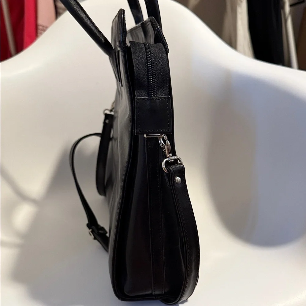 Elegant Black Leather Briefcase Messenger Laptop Executive bag shoulder strap